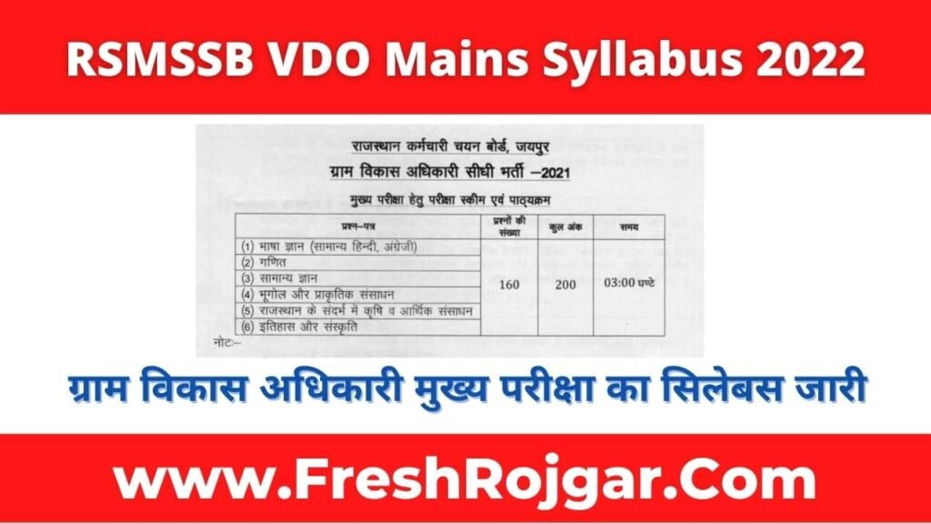 Rajasthan VDO Mains Syllabus 2022